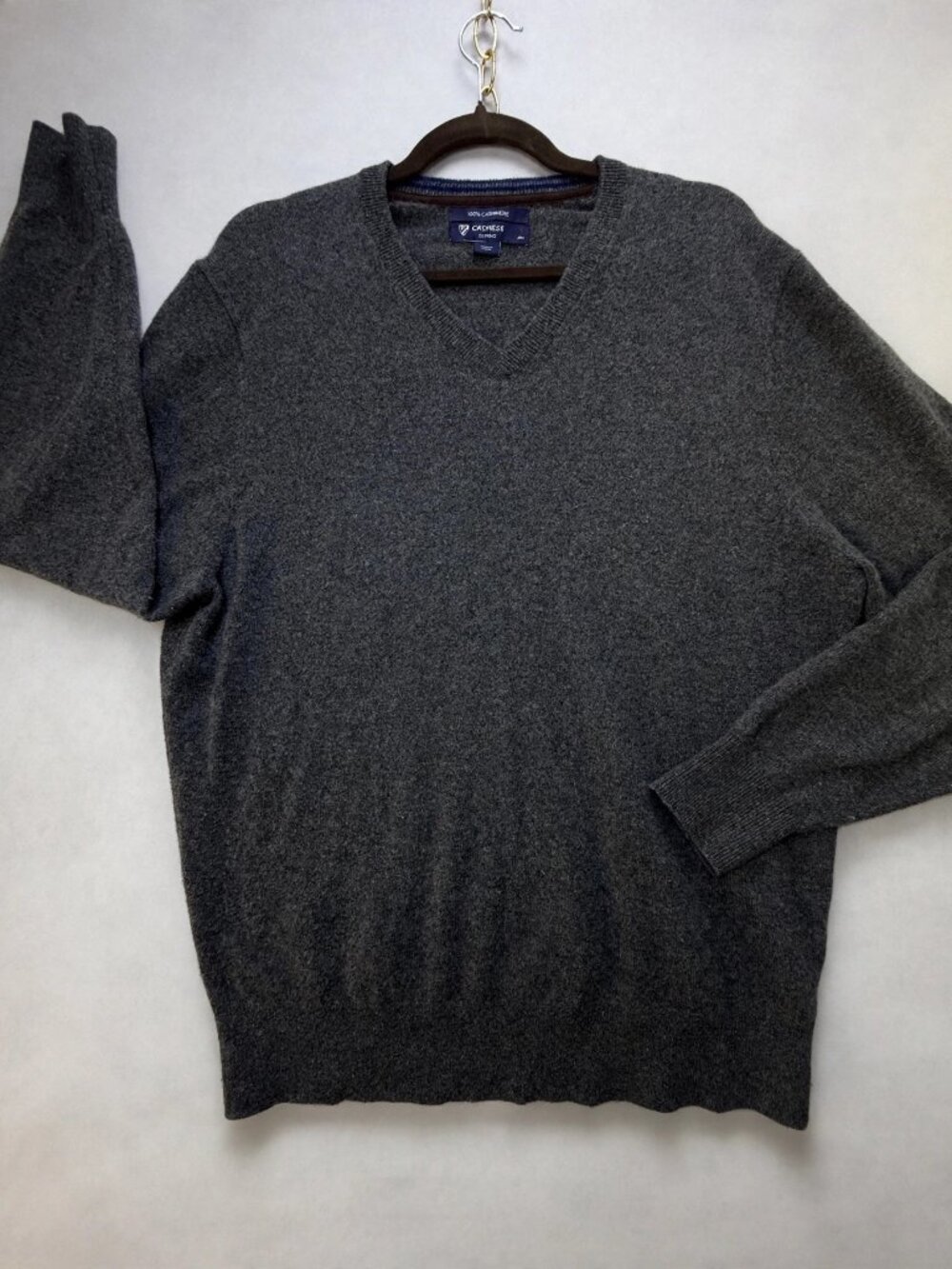 Cremieux Classics Mens Gray 100% Cashmere V Neck Sweater L